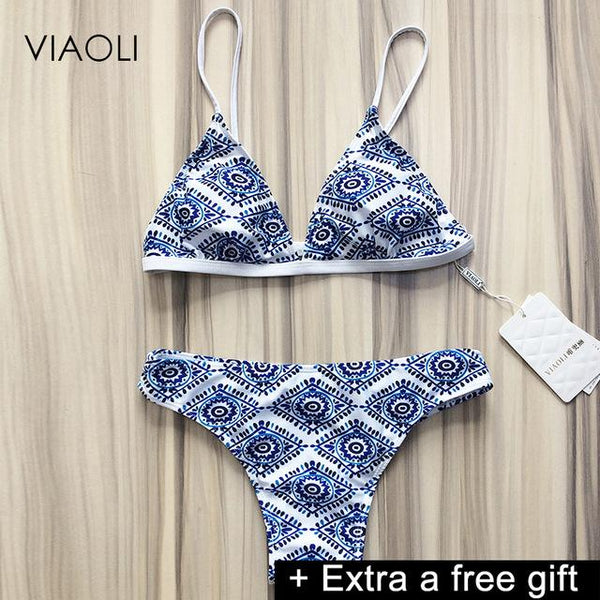 VIAOLI 2018 Sexy Ladies White Floral Halter  Biquini Swimsuit Swim Beach Wear Bathing Suit Swimwear Women Brazilian Bikini