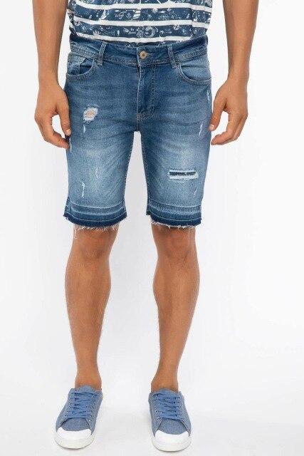 DeFacto Summer Men Ripped Holes Denim Shorts Sky Blue Washed Short Denim Jeans Bermuda I8988AZ18HSNM28