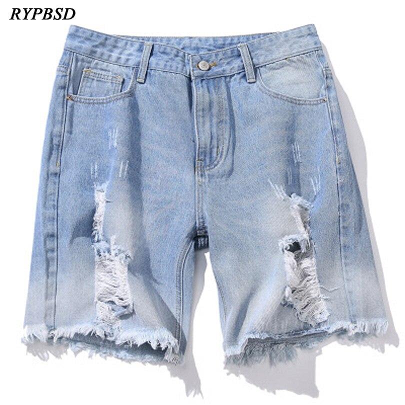 Ripped Destroyed Men Denim Shorts 2019 New Mens Hole Denim Shorts Blue Male Hip Hop Fashion Casual Men Hole Jeans Shorts