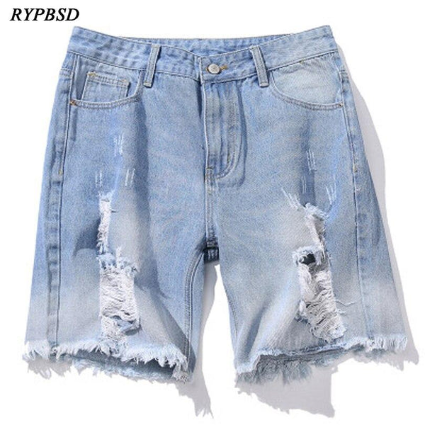 Ripped Destroyed Men Denim Shorts 2019 New Mens Hole Denim Shorts Blue Male Hip Hop Fashion Casual Men Hole Jeans Shorts