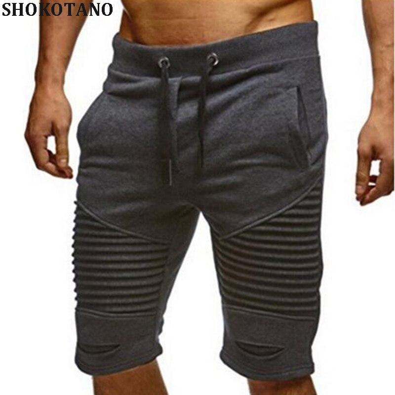 SHOKOTANO Male Summer Short Pants Solid Color Pleated Sweatpants Fashion Hip Hop Casual Jogger Male Ripped Trousers Streetwear