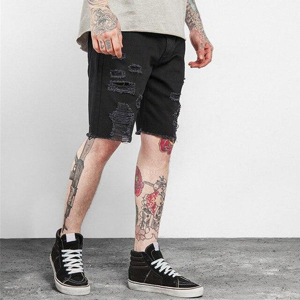 Fashion Leisure Mens Ripped Short Jeans Blue Men'S Clothing Summer Plus Size Denim Shorts Hip Hop Black Denim Shorts Male 3xl-M