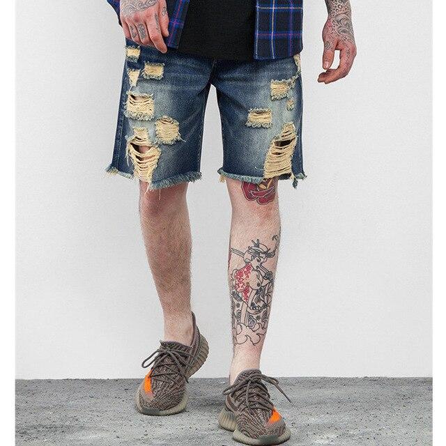 Fashion Leisure Mens Ripped Short Jeans Blue Men'S Clothing Summer Plus Size Denim Shorts Hip Hop Black Denim Shorts Male 3xl-M