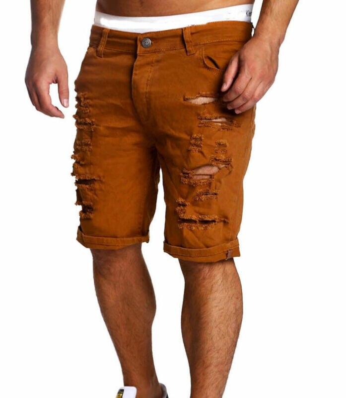 Fashion Men Cool Style Destroyed Ripped Shorts Male Summer Casual Loose Button Half Shorts Plus Size
