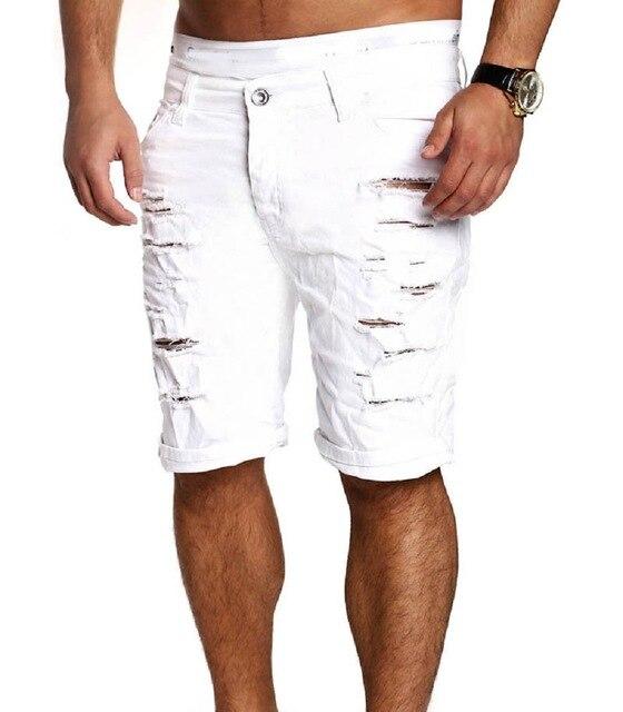 Fashion Men Cool Style Destroyed Ripped Shorts Male Summer Casual Loose Button Half Shorts Plus Size