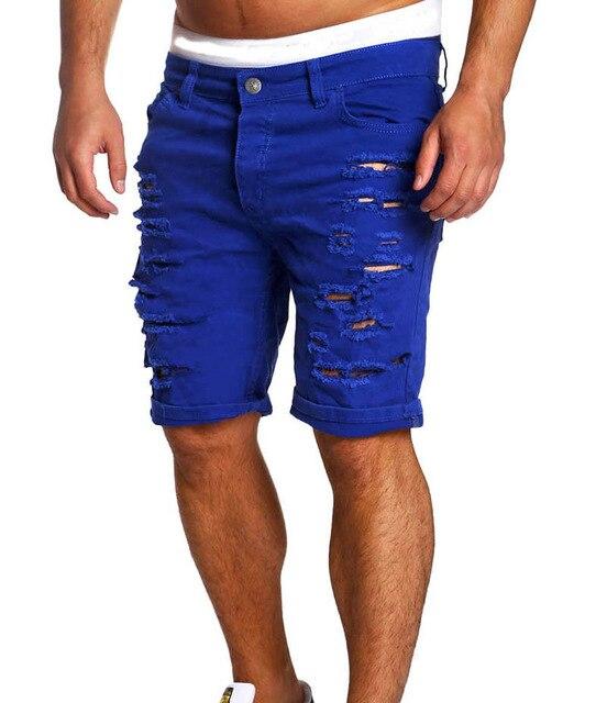 Fashion Men Cool Style Destroyed Ripped Shorts Male Summer Casual Loose Button Half Shorts Plus Size