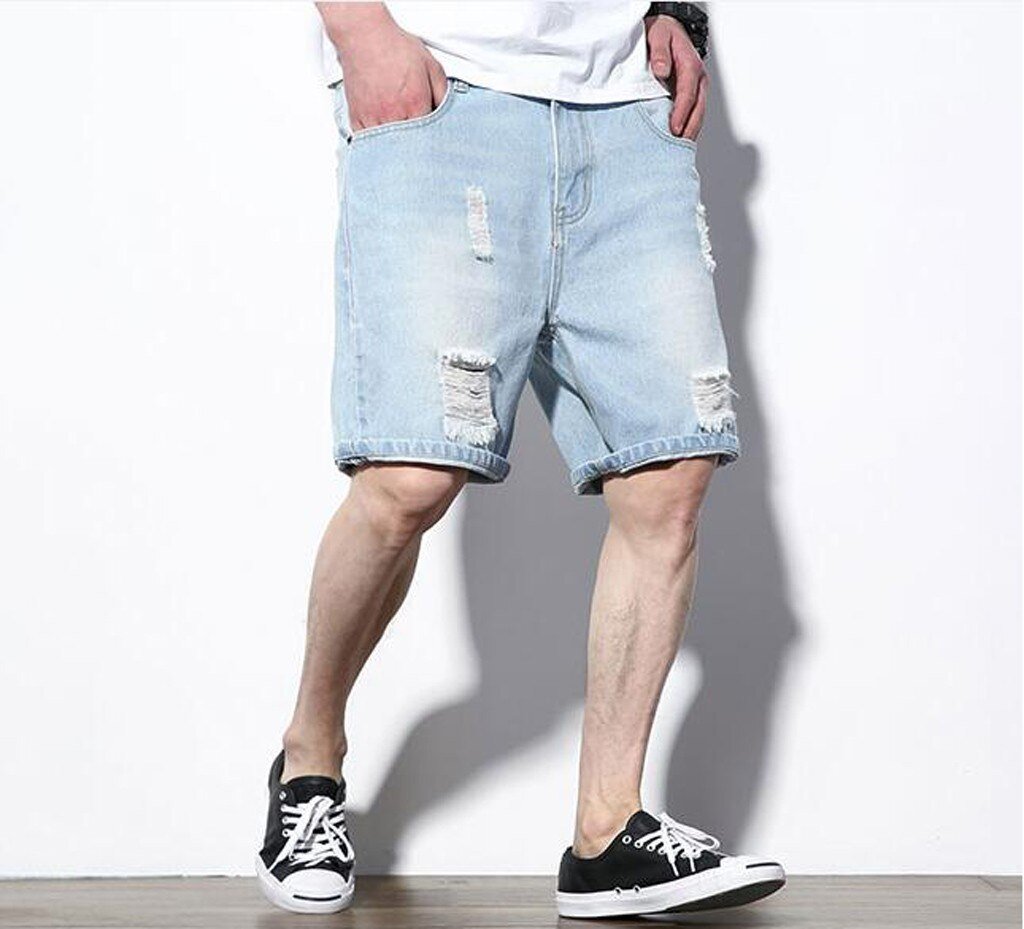 Fashion Men's Big Size Pocket Casual Slim Short Sweatpants Jeans Pants skate board harem Mens jogger ankle Ripped wave 6.18