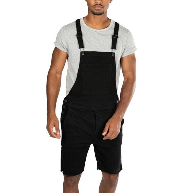 CYSINCOS Summer Fashion Men Ripped Bib Jeans Jumpsuits Shorts  Street Style Distressed Denim Overalls Mens Casual Suspender