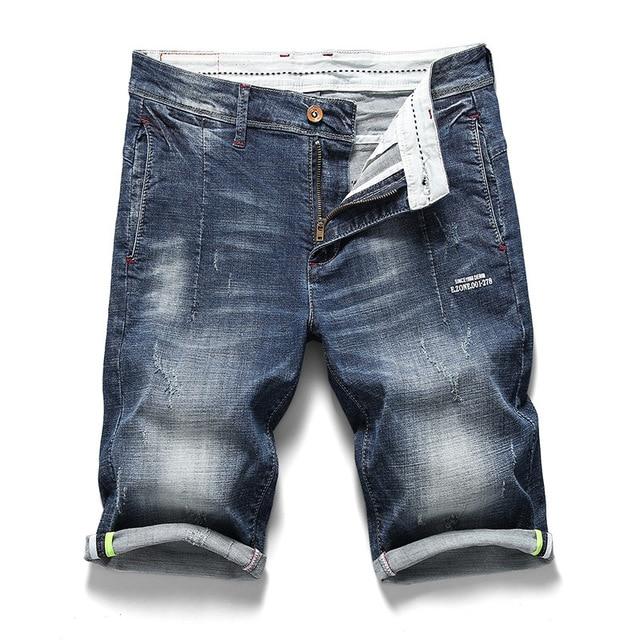 Jeans Shorts For Men Ripped Design Slim Fit Denim Shorts Blue Streetwear Male Summer Luxury Brand Straight Short 2019 New