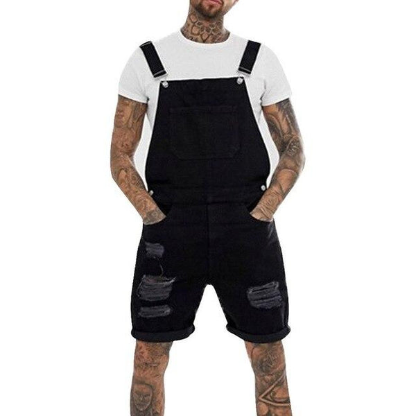 2019 Summer Fashion Men Ripped Jeans Jumpsuits Shorts  Street Style Distressed Denim Bib Overalls Mens Casual Suspender Pant