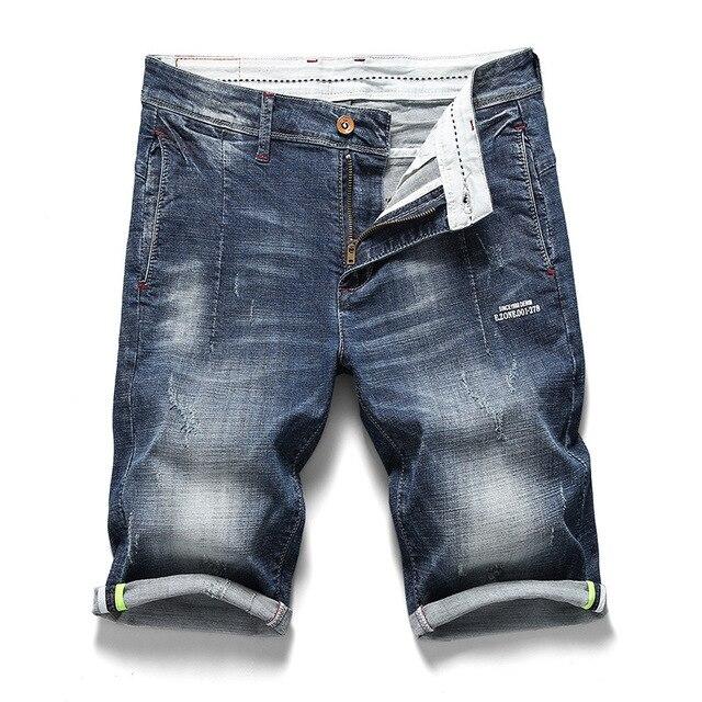 Jeans Shorts For Men Ripped Design Slim Fit Denim Shorts Blue Streetwear Male Summer Luxury Brand Straight Short 2019 New