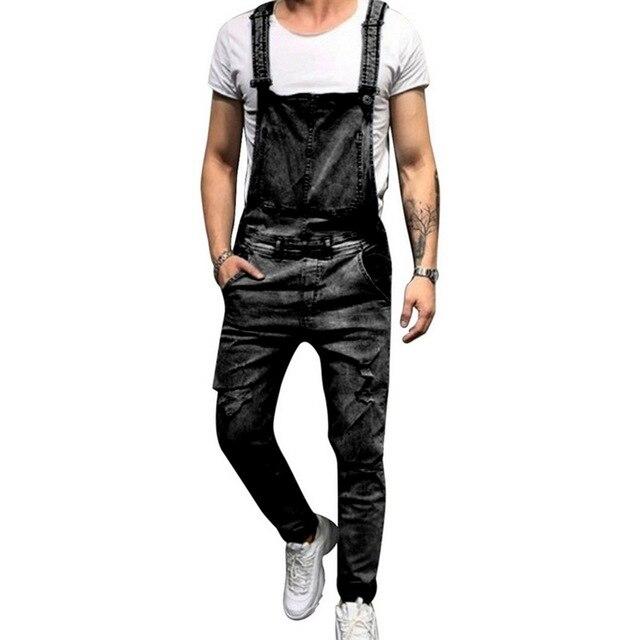 Puimentiua Plus Size Men Casual Ripped shorts  Distressed Bib Overalls Male Casual Suspender trouser Torridity Playsuit 3XL