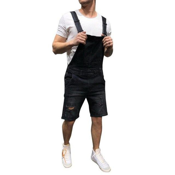 Puimentiua Plus Size Men Casual Ripped shorts  Distressed Bib Overalls Male Casual Suspender trouser Torridity Playsuit 3XL