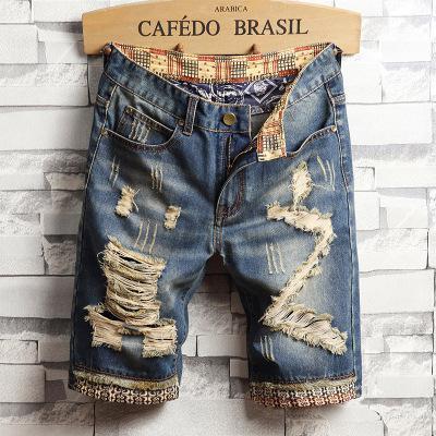 New Arrive Men's Distressed Ripped Short Jeans 2019 Summer Fashion Casual Straight Retro Patch Male Brand Denim Shorts 28 to 40