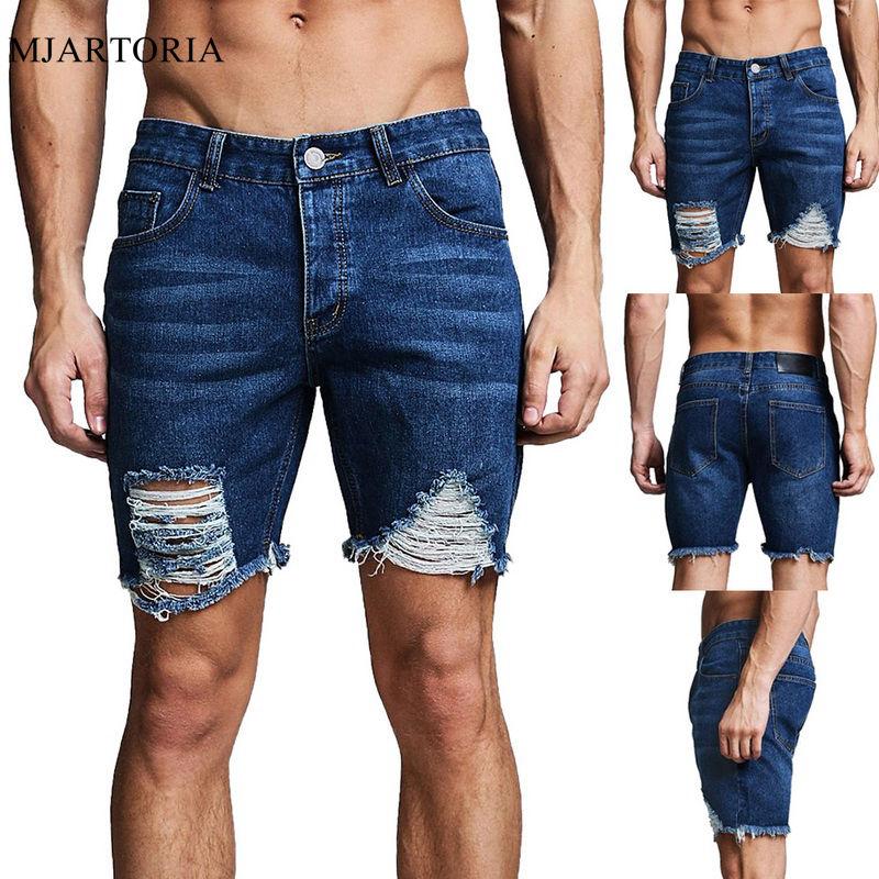 MJARTORIA Men Ripped Short Jeans 2019 Men Clothing Fashion Sexy Hole Destroyed Leisure Summer blue Denim Shorts 3XL plus size