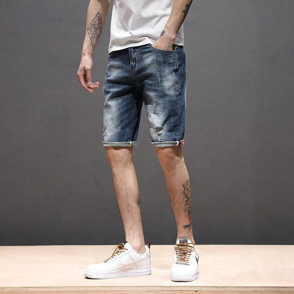 New Fashion Leisure Mens Ripped Short Jeans Brand Clothing Summer 98% Cotton Shorts Breathable Tearing Denim Shorts Male