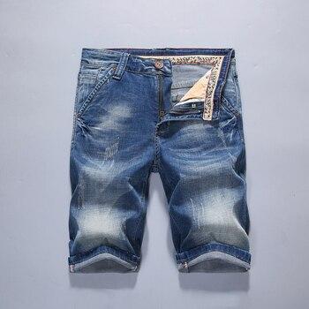 New Arrive Classic casual jeans Shorts Men Brand-Clothing Retro Nostalgia Denim Bermuda Short For Man Blue Ripped Jean 38 40