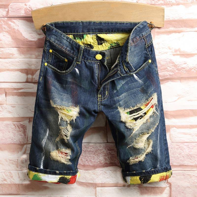 Men Knee Length Denim Jeans Shorts Leisure Holes Ripped Short Jeans For Man 2019 Summer Biker Fashion Casual Male Shorts Plus 44