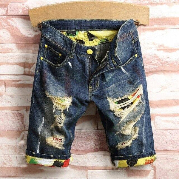 Men Knee Length Denim Jeans Shorts Leisure Holes Ripped Short Jeans For Man 2019 Summer Biker Fashion Casual Male Shorts Plus 44