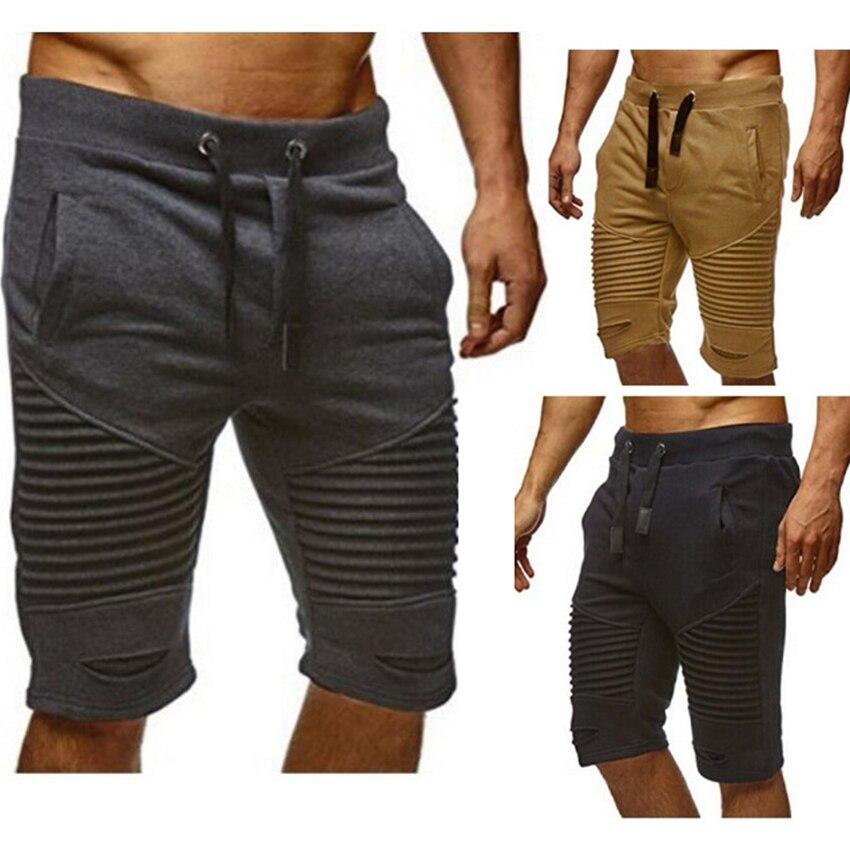 Mens Shorts Joggers Pants Male Pleated Sweatpants Keen Length Streetwear Slim Short Casual Masculino Ripped Hip Hop Short Pants