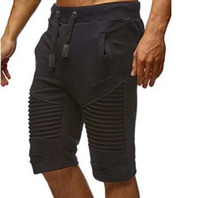 Mens Shorts Joggers Pants Male Pleated Sweatpants Keen Length Streetwear Slim Short Casual Masculino Ripped Hip Hop Short Pants