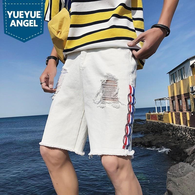 Plus Size 5XL Jeans Male Summer 2019 Korean Fashion Streetwear Distressed Casual Shorts Hole Ripped Slim Knee Length Trouser Man