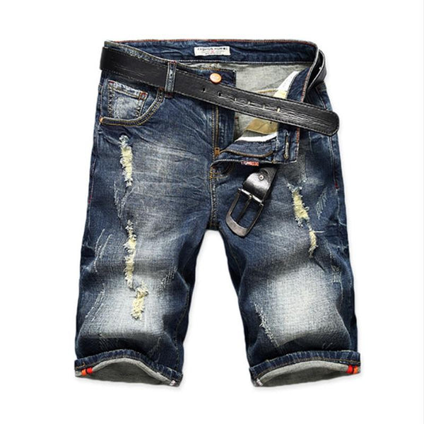Male Summer Straight Casual Knee Length Short Bermuda Masculina Ripped Jeans Shorts For Men 28-40 Mens Denim Shorts Fashion