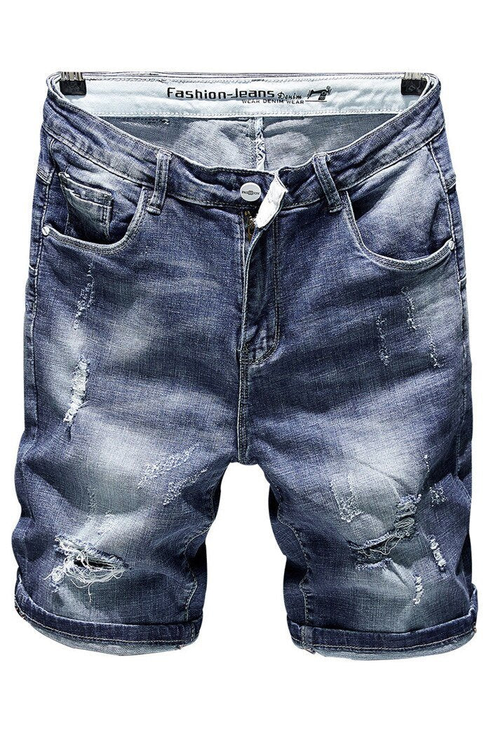 2019 New Men's Light Blue Jeans Shorts Fashion Casual Slim Fit Hole Ripped Brand Denim Shorts Male,TNA333