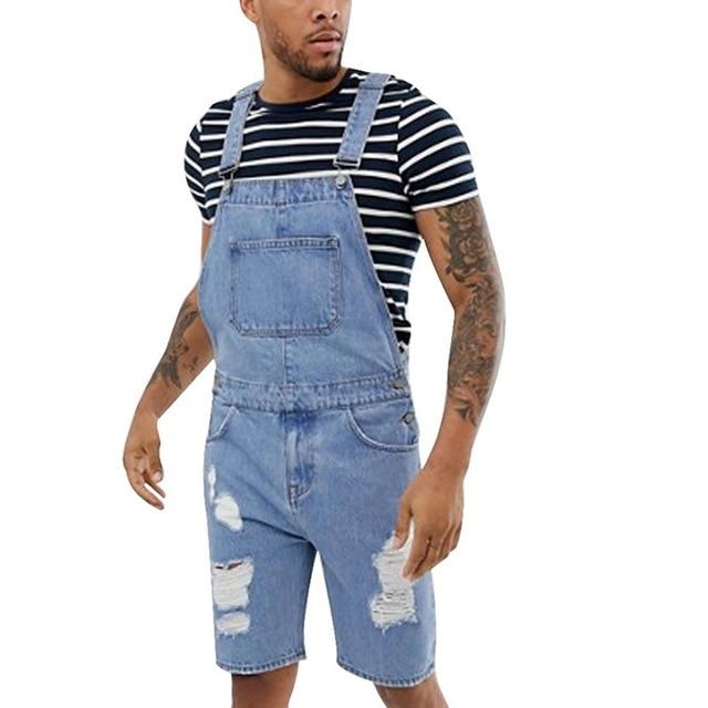 SFIT 2019 Fashion Men's Ripped Jeans Jumpsuits  Street Distressed Denim Bib Overalls For Man Suspender Pants Size S-XXXL