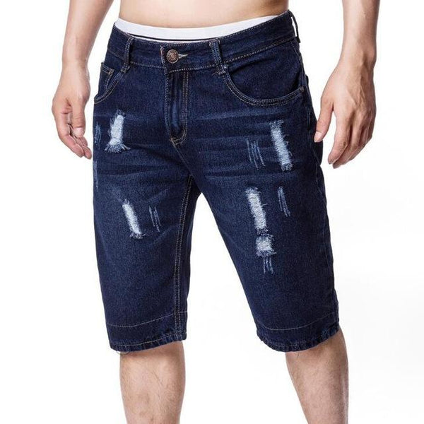 2019 Summer Men's Stretch Short Jeans Fashion Casual Slim Fit High Quality Male Brand Elastic Cotton Blue Ripped Denim Shorts