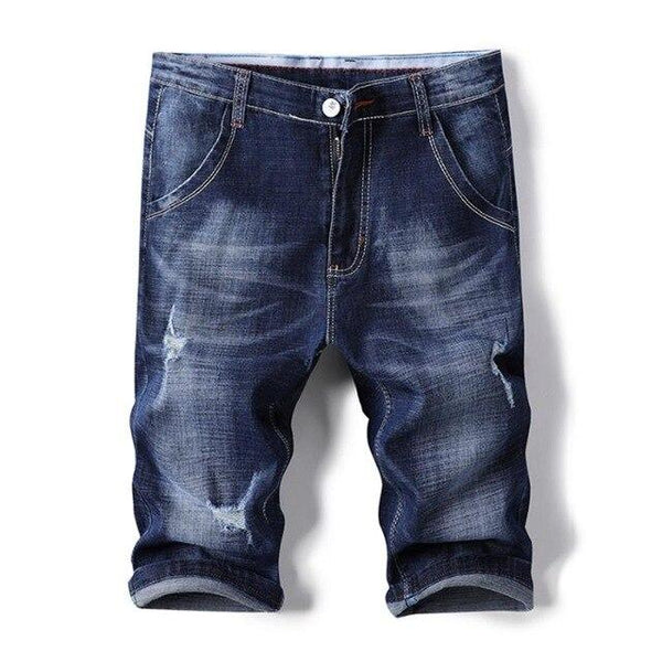 Classic Men Ripped Denim Shorts 2019 Summer Fashon Business Casual Knee Length Scratched Elastic Blue Short Jeans Brand Clothes