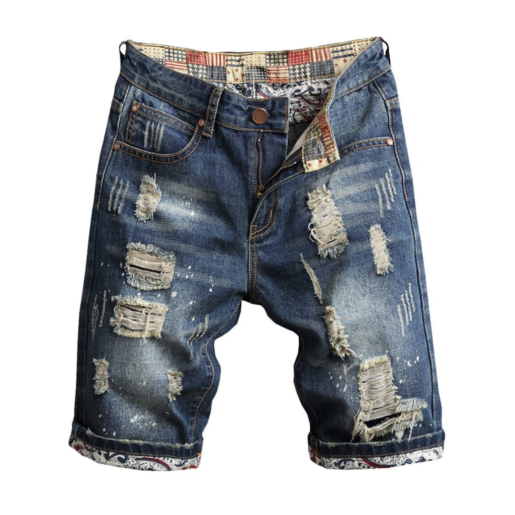 Hip Hop Loose Ripped Denim Shorts Men Holes Distressed Sexy Fashion Cotton Short Jeans Broken Summer Pantalones Cortos Hombre 1#