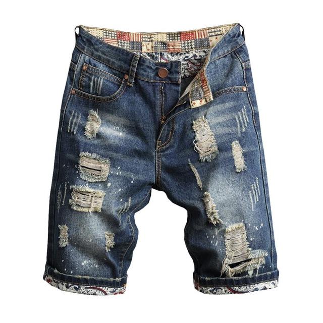 Hip Hop Loose Ripped Denim Shorts Men Holes Distressed Sexy Fashion Cotton Short Jeans Broken Summer Pantalones Cortos Hombre 1#