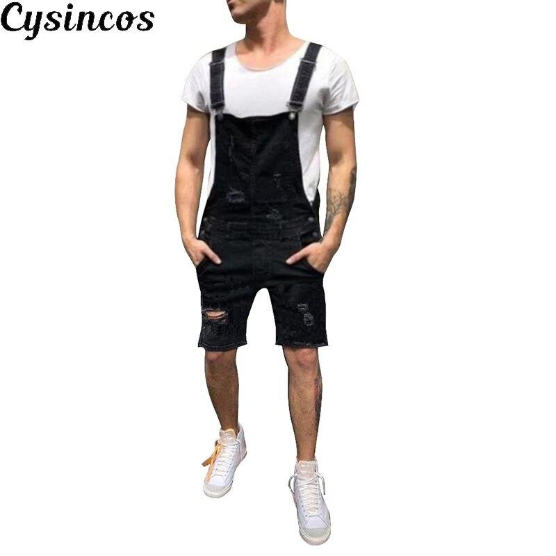 CYSINCOS 2019 Men Street Fashion Men's Ripped Jeans Jumpsuits Hi Street Distressed Denim Bib Overalls For Man Suspender Pants