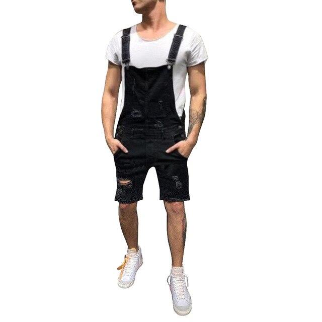 CYSINCOS 2019 Men Street Fashion Men's Ripped Jeans Jumpsuits Hi Street Distressed Denim Bib Overalls For Man Suspender Pants