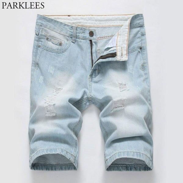 2018 New Fashion Men's Ripped Shorts Jeans Casual Knee Length Straight Jeans Shorts Hommes Brand Wash Cotton Denim Shorts Male