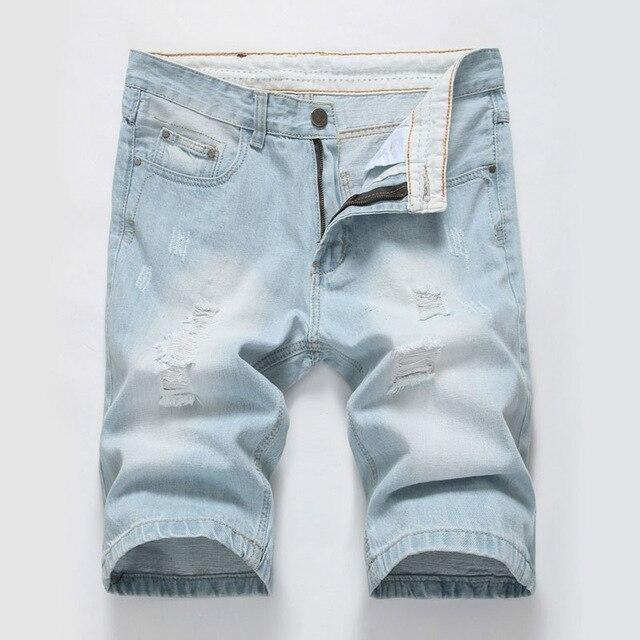2018 New Fashion Men's Ripped Shorts Jeans Casual Knee Length Straight Jeans Shorts Hommes Brand Wash Cotton Denim Shorts Male
