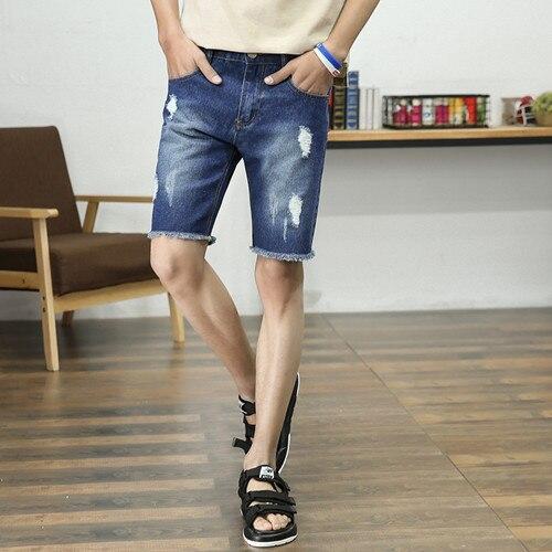 Pop Fashion Mens Ripped Short Jeans Hole Blend Clothing Bermuda Summer Blend Cotton Shorts Breathable Denim Shorts Male