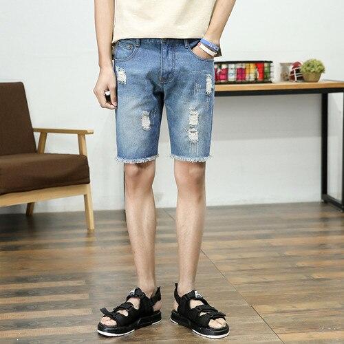 Pop Fashion Mens Ripped Short Jeans Hole Blend Clothing Bermuda Summer Blend Cotton Shorts Breathable Denim Shorts Male