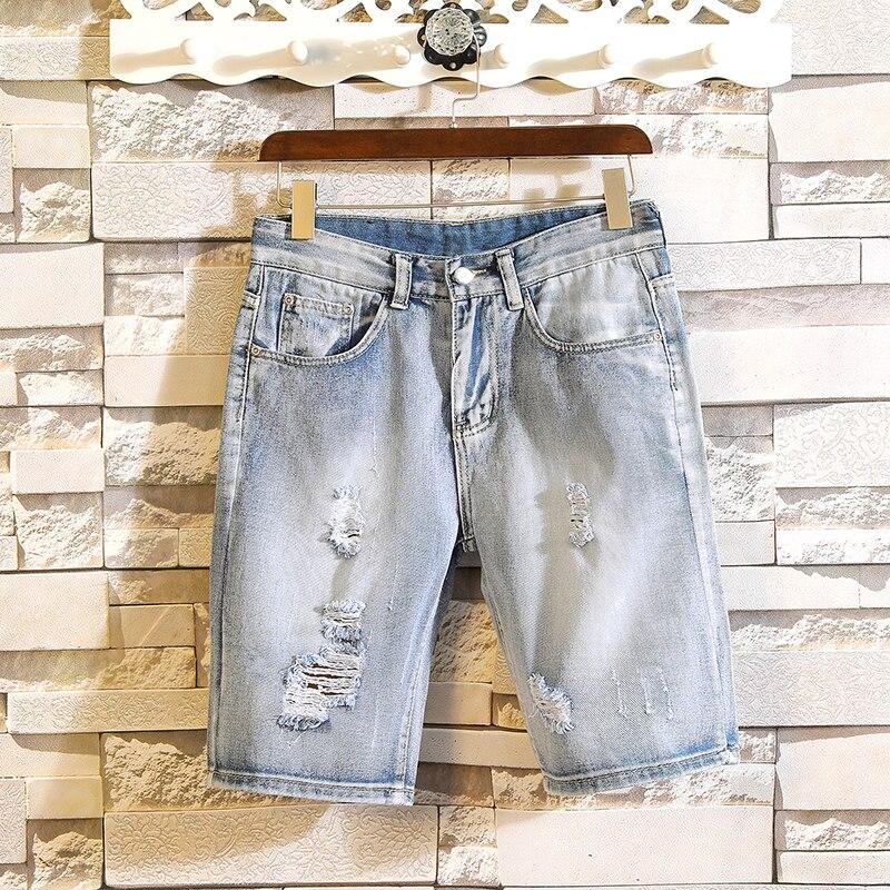 Men Ripped Short Jeans Brand Clothing Summer Breathable Denim Shorts Male Fashion Casual Slim Hole Short Jeans Homme