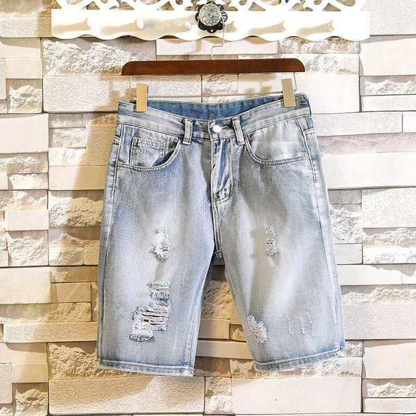 Men Ripped Short Jeans Brand Clothing Summer Breathable Denim Shorts Male Fashion Casual Slim Hole Short Jeans Homme