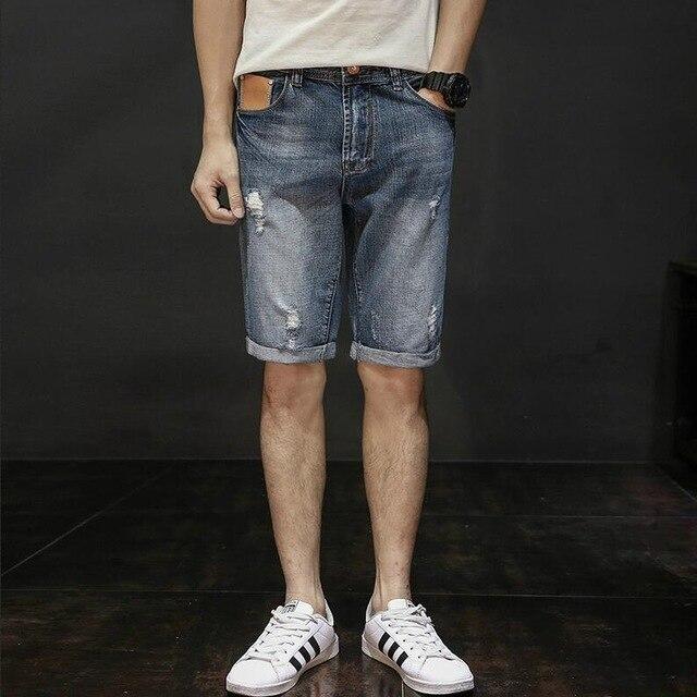 Ripped Jean Shorts for Men Plus Size 28-40 Big and Tall Mens Breeches Short Bermuda Hole Capris Denim Distressed Shorts Male