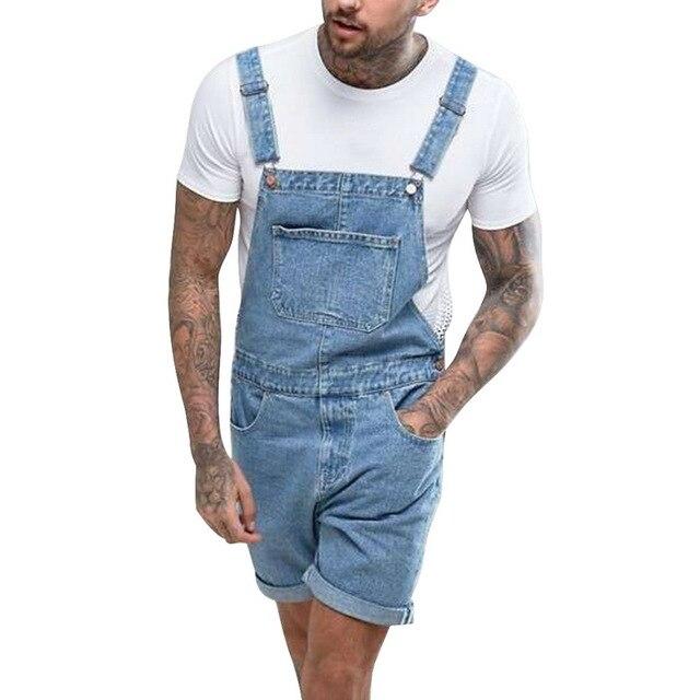 MJARTORIA 2019 Mens Denim Overall Shorts  Overalls Casual Workout Button Jumpsuit  Plus Size 3xl Male Ripped  Washed Shorts