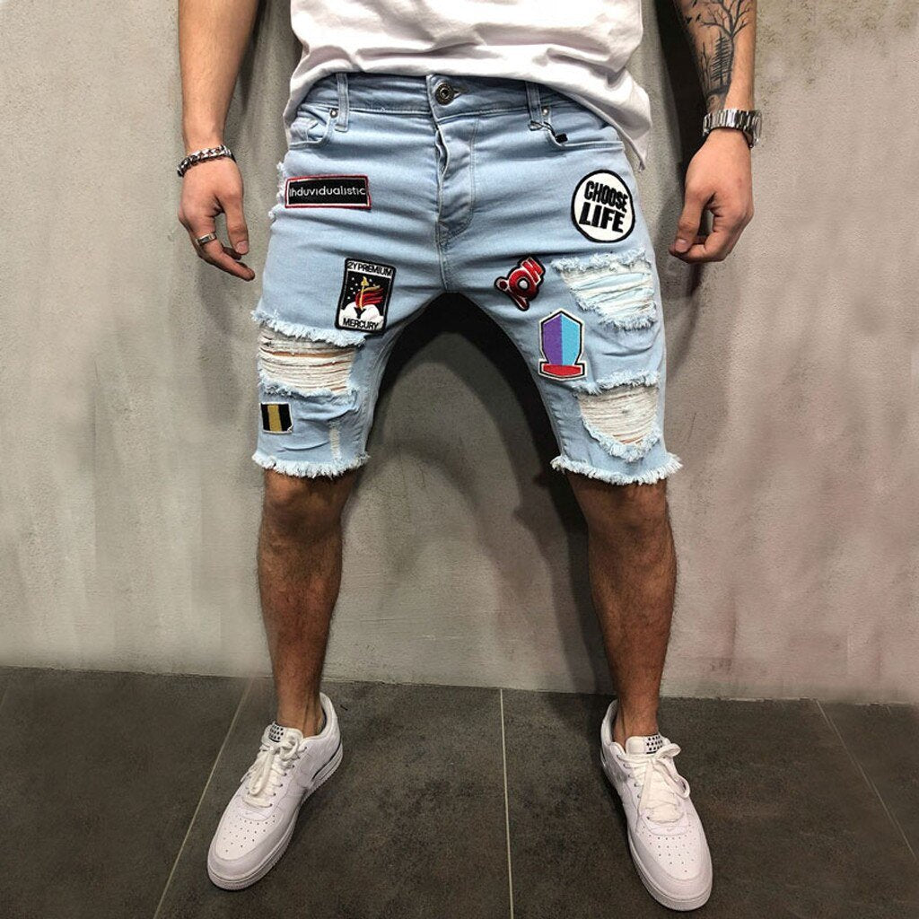 Summer Hot Sale Casual Men Short Pants Brand Clothing Men Cotton Distressed Denim Shorts Ripped Jeans Casual Holes Summer Short