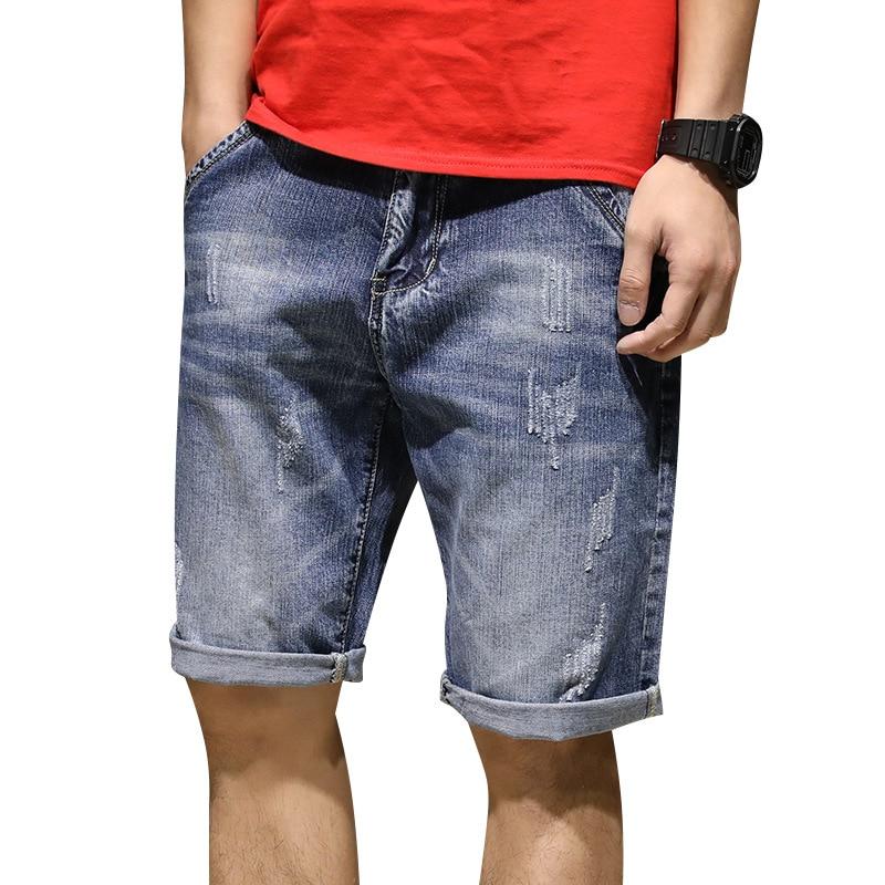 2019 Summer Casual Ripped Shorts Jeans Men Brand Wash Cotton Distressed Straight Mens Denim Shorts Bermuda Jeans Shorts Hommes