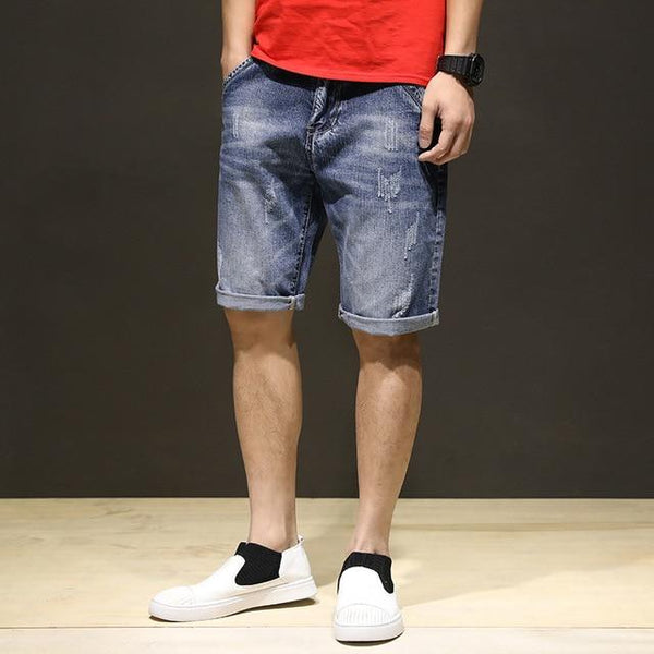 2019 Summer Casual Ripped Shorts Jeans Men Brand Wash Cotton Distressed Straight Mens Denim Shorts Bermuda Jeans Shorts Hommes