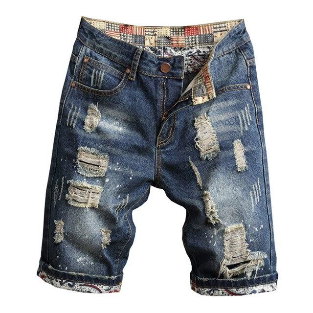 2019 Retro Summer Men Ripped Denim Shorts Jeans Destroyed Hole Plus Size Fifth Shorts