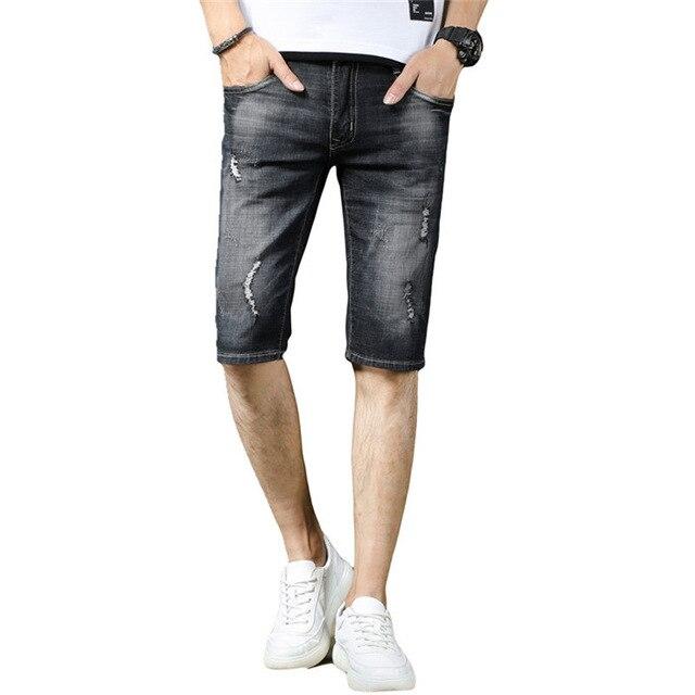 2019 Summer New Cowboy Ripped Destroyed Denim Shorts Male Jeans Black Men Shorts Mens Jogger Ripped Wave Denim Shorts 38,T6807