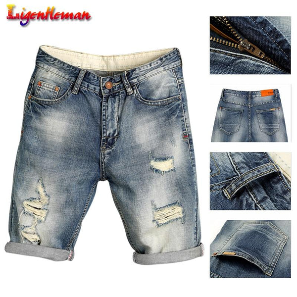 mens Fashion Brand summer men ripped Short Jeans skate board harem jogger ankle ripped wave mens denim Cotton Breathable 38 40