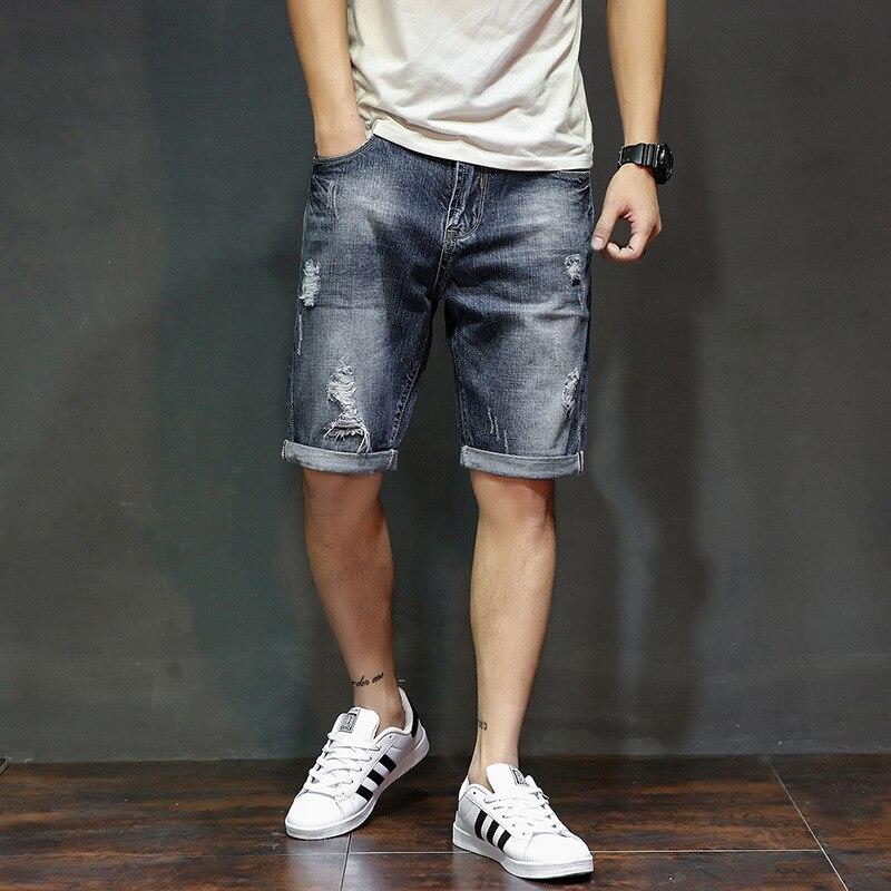 2019 Summer New Men's Short Ripped Jeans Fashion Casual High Quality Retro Elastic Denim Shorts Male Brand Clothes Size 28-40